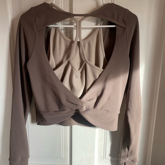 Yoga Brown Twist-Front Long Sleeve Top - Picture 1 of 7